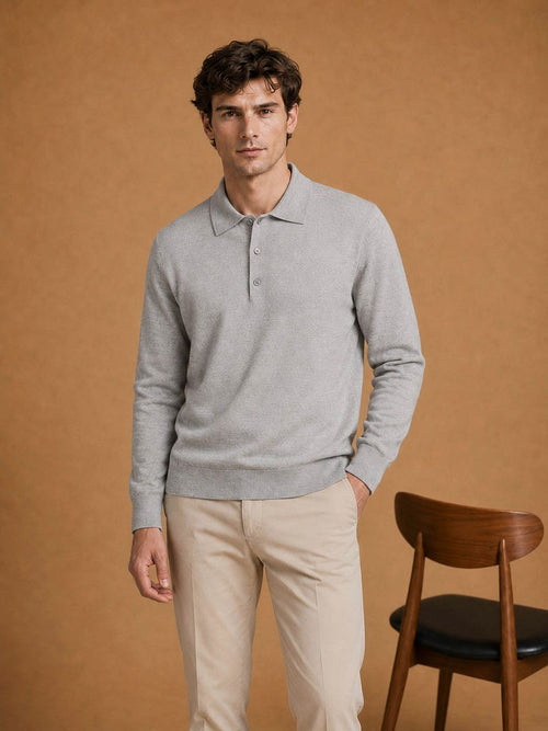 The robert long sleeve poloshirt merino grijs