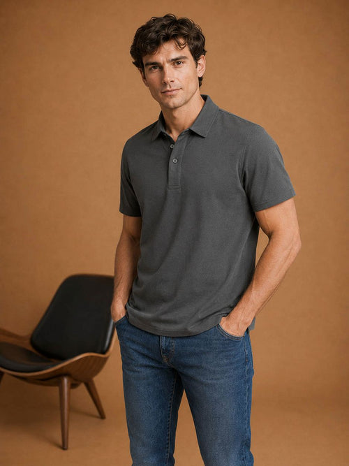 The James poloshirt antraciet