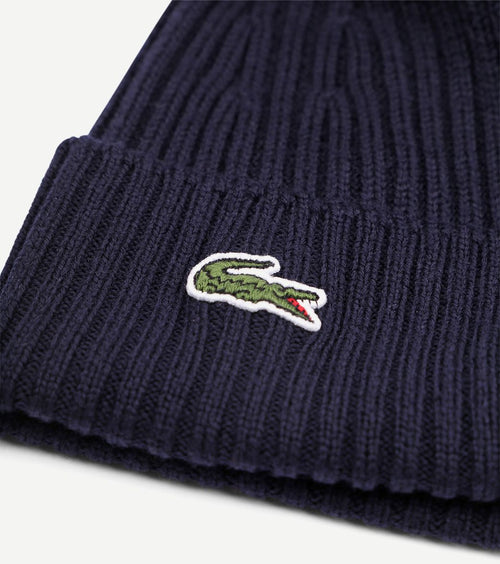 Lacoste knitted muts wol donkerblauw