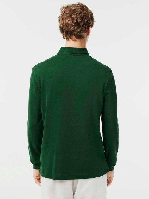 Longsleeve poloshirt piqué donkergroen