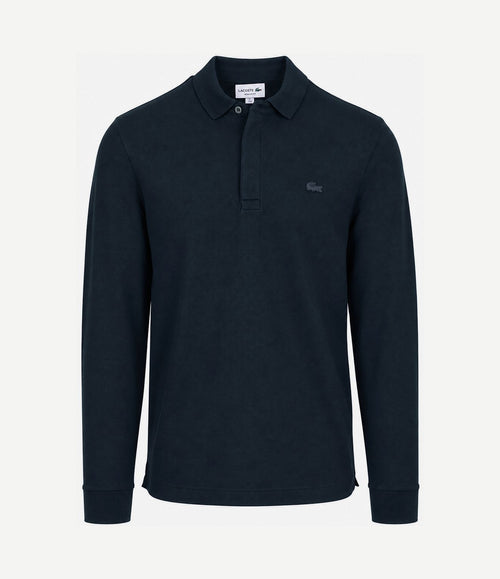 Longsleeve poloshirt piqué donkerblauw