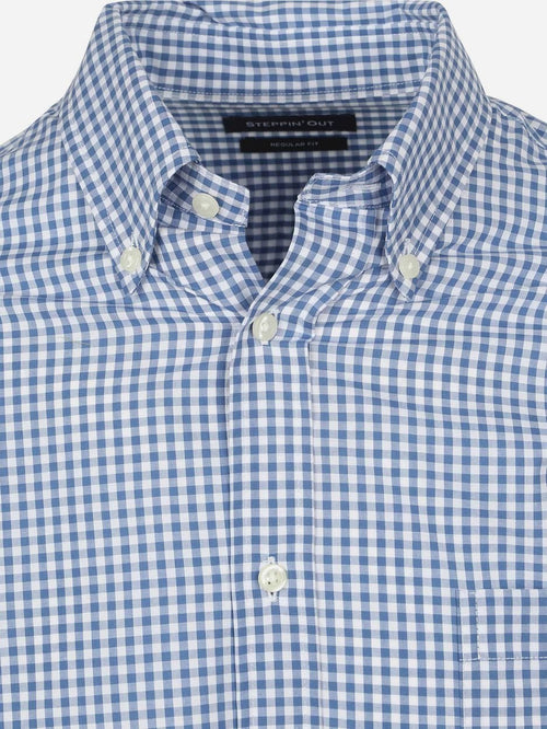 Steppin' Out poplin overhemd ruit lichtblauw | Regular-fit