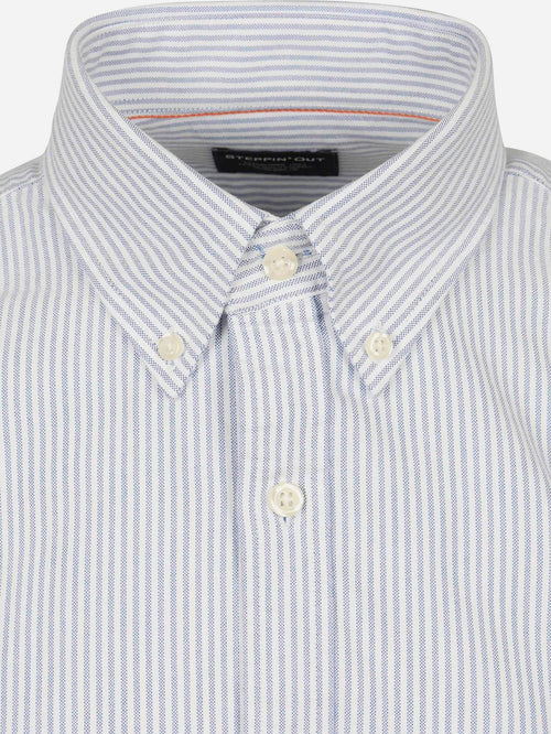 Short sleeve overhemd Oxford yale streep lichtblauw