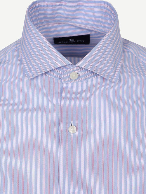 Overhemd twill streep lichtblauw rood