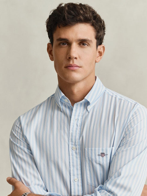 Overhemd stripe poplin classic blauw