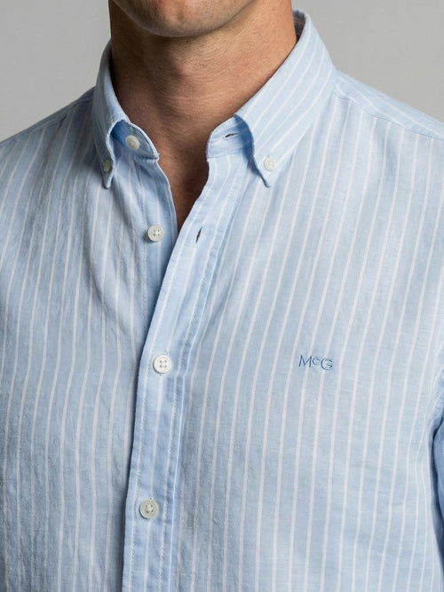 Overhemd cotton linen strepen lichtblauw