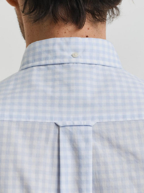 Overhemd gingham poplin college lichtblauw