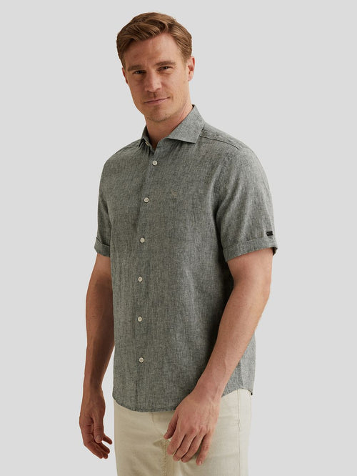 Short sleeve overhemd linnen blend lichtblauw