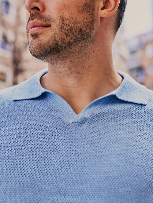 Polo riva bean linen cotton lichtblauw