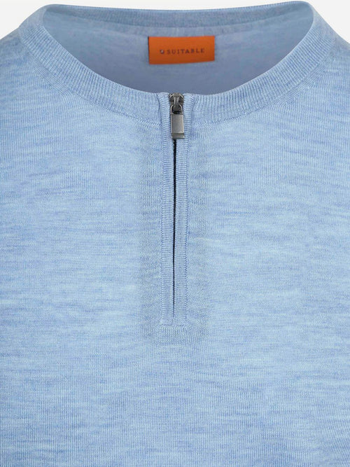Crew zip merino lichtblauw