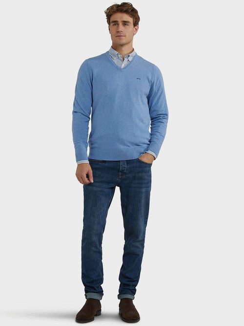Trui merino blend v-hals ice blauw