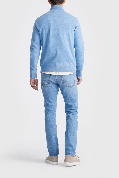 The michael halve rits pull merino lichtblauw