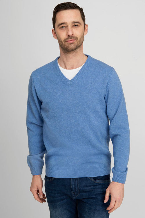 Lamswol trui v-hals blauw