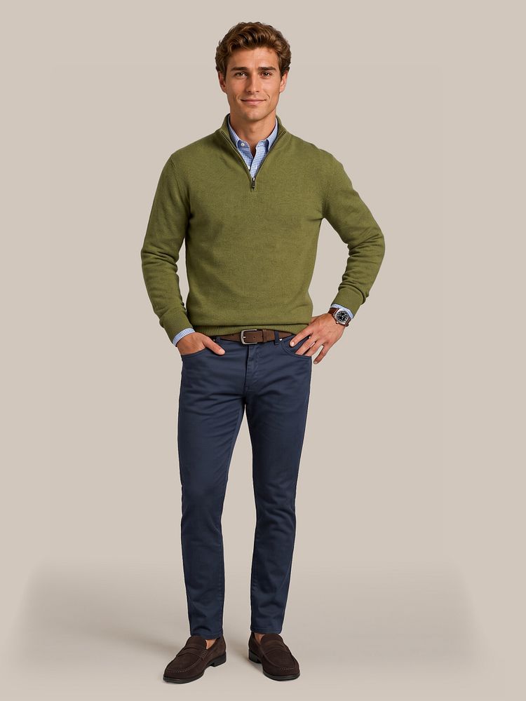 Groen merinowollen halfzip