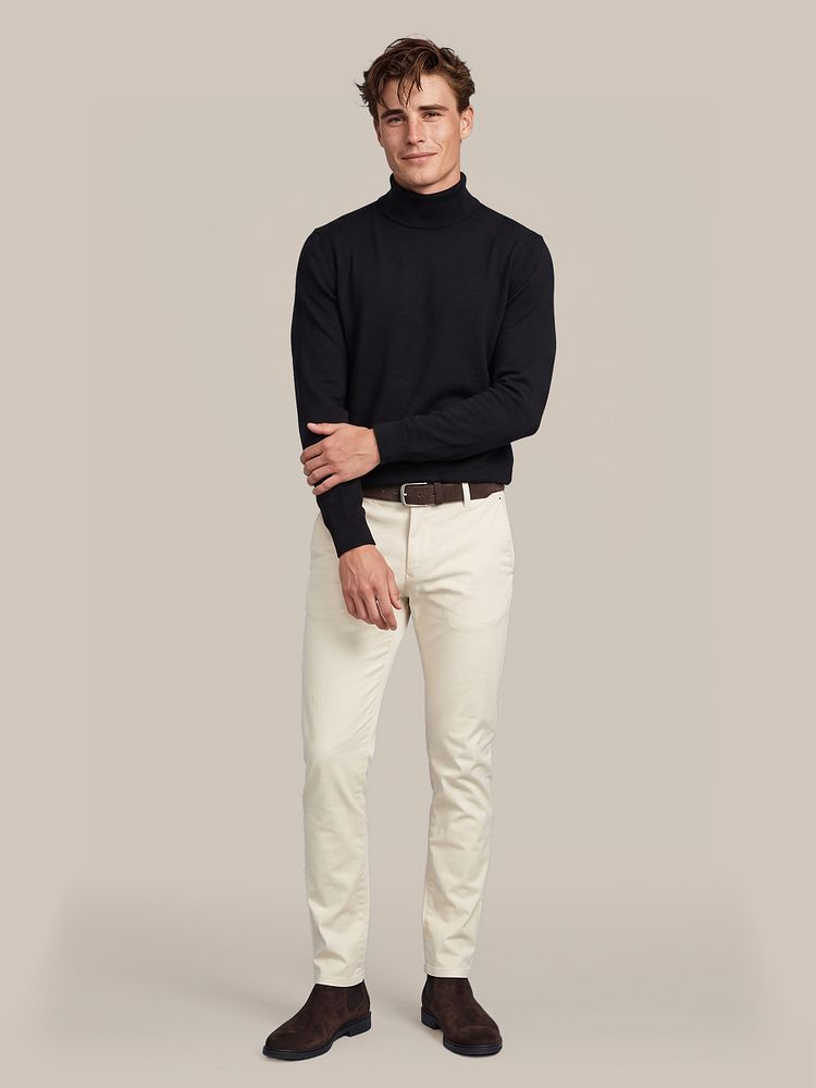 Merino coltrui zwart met riem suede bruin, chino philo flex kit en chelsea boot suede bruin