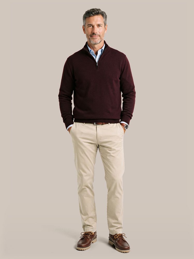 Overhemd twill lichtblauw met chino newbury light twill beige en bootschoenen leer bruin