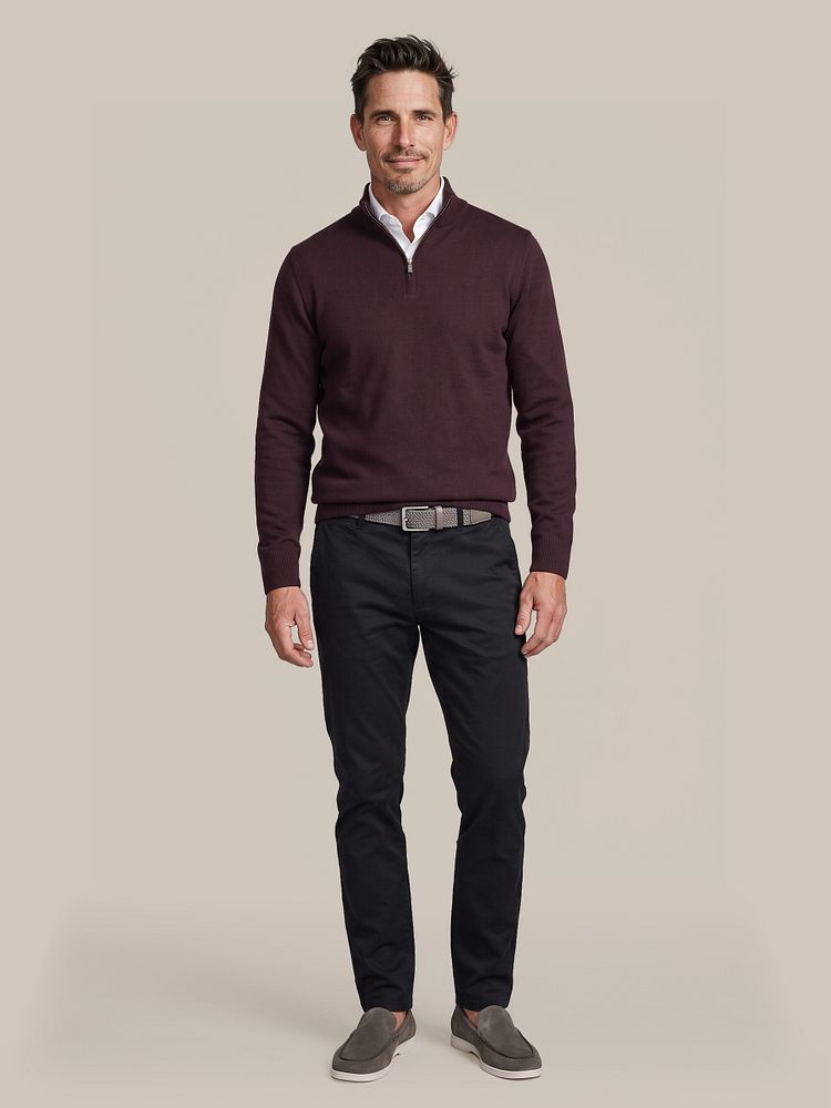 Overhemd knitted piqué wit met chino peano twill donkerblauw en napoli loafers olive