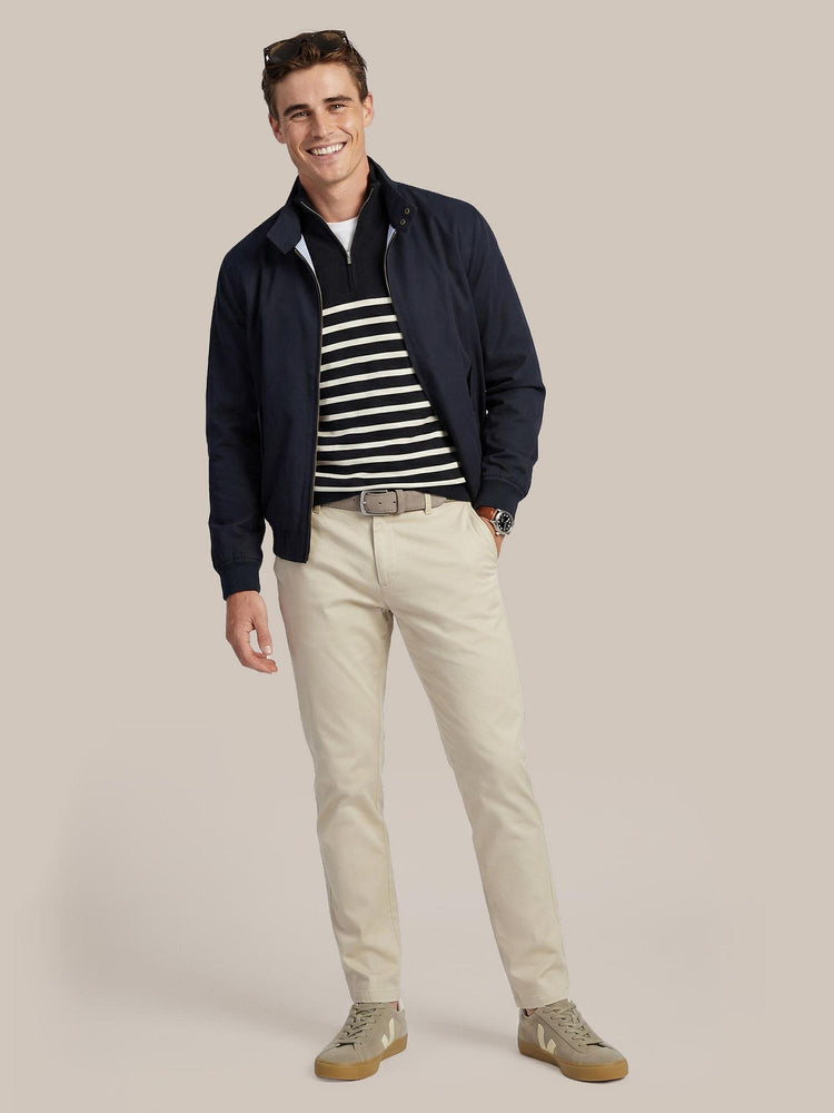 Half-zip trui breton stripe donkerblauw met Turbo twill jacket donkerblauw