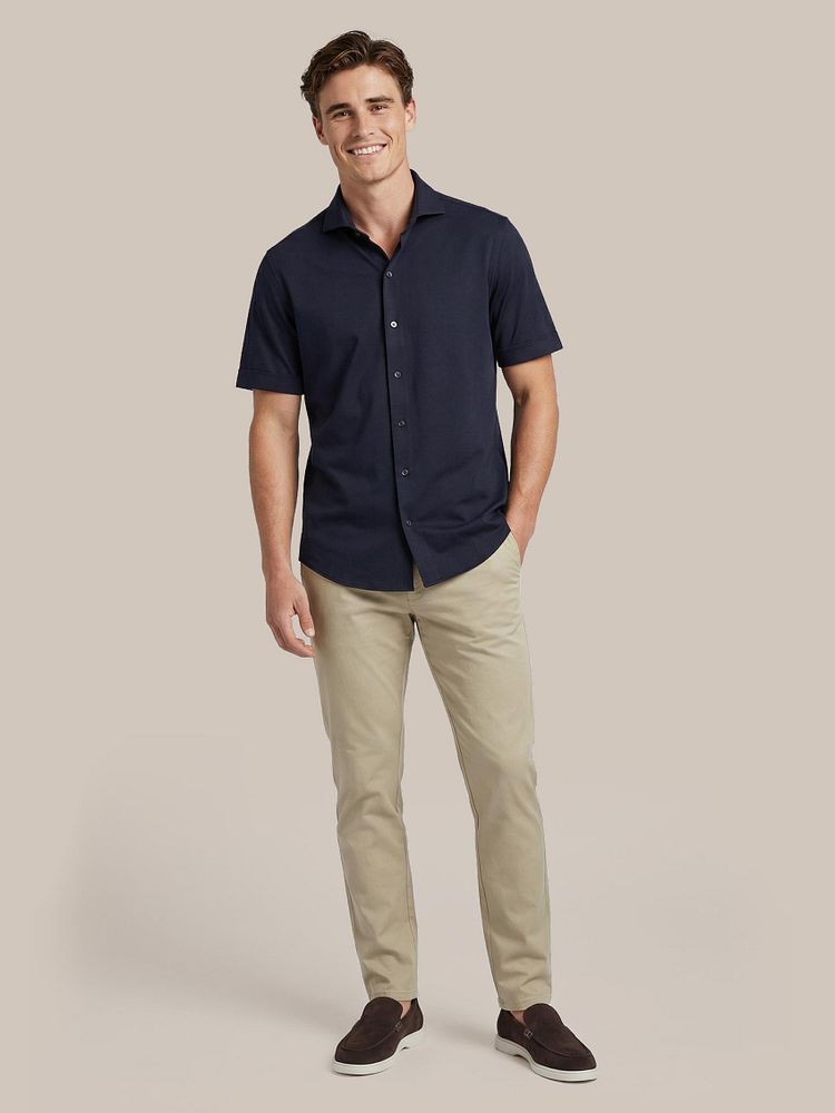 Azul loafers bruin met Chino Pico cotton linen kaki en Shortsleeve sorona overhemd erik donkerblauw