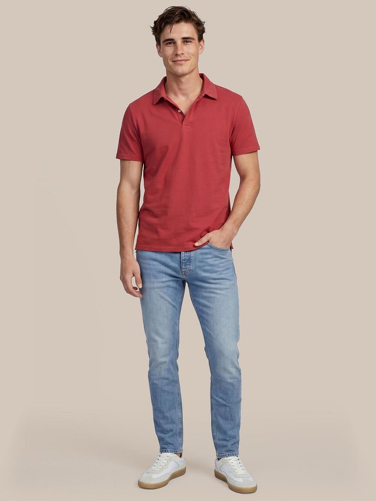 Sneakers park wit met Sneakersok (3-pack) wit, The James poloshirt rood en The jason jeans lichtblauw