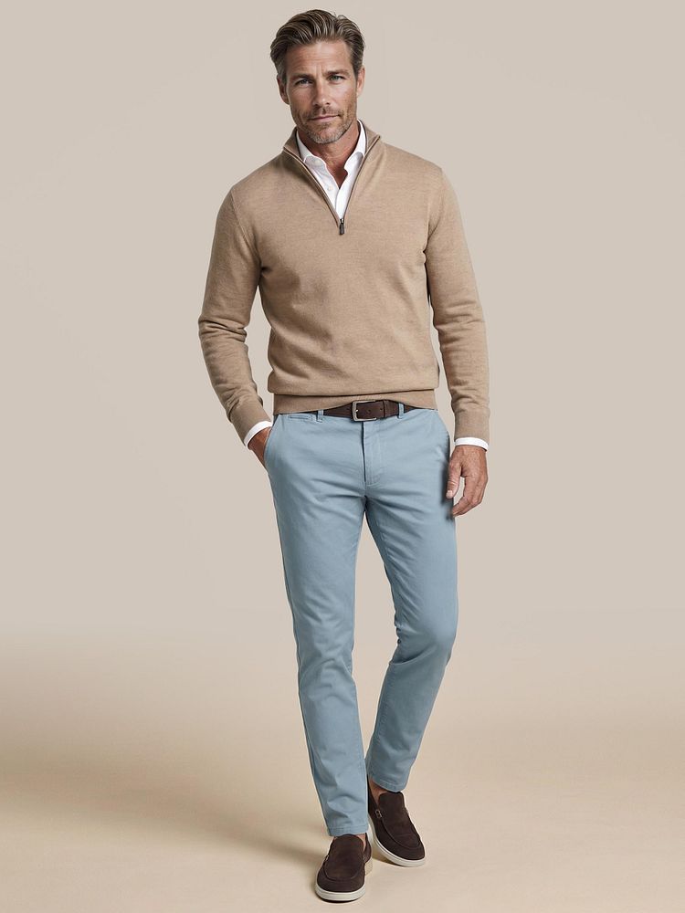 Azul loafers bruin met Plato chino steel blauw, Riem suede bruin 308 en Twill overhemd wit
