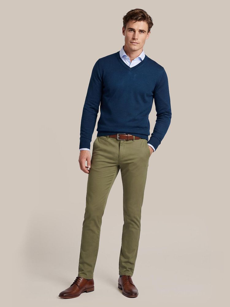 Merino pullover v-hals indigo blauw