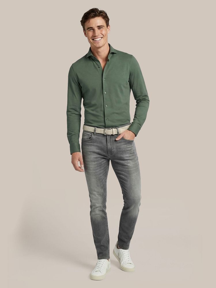 Sorona overhemd donkergroen met denm jeans antraciet