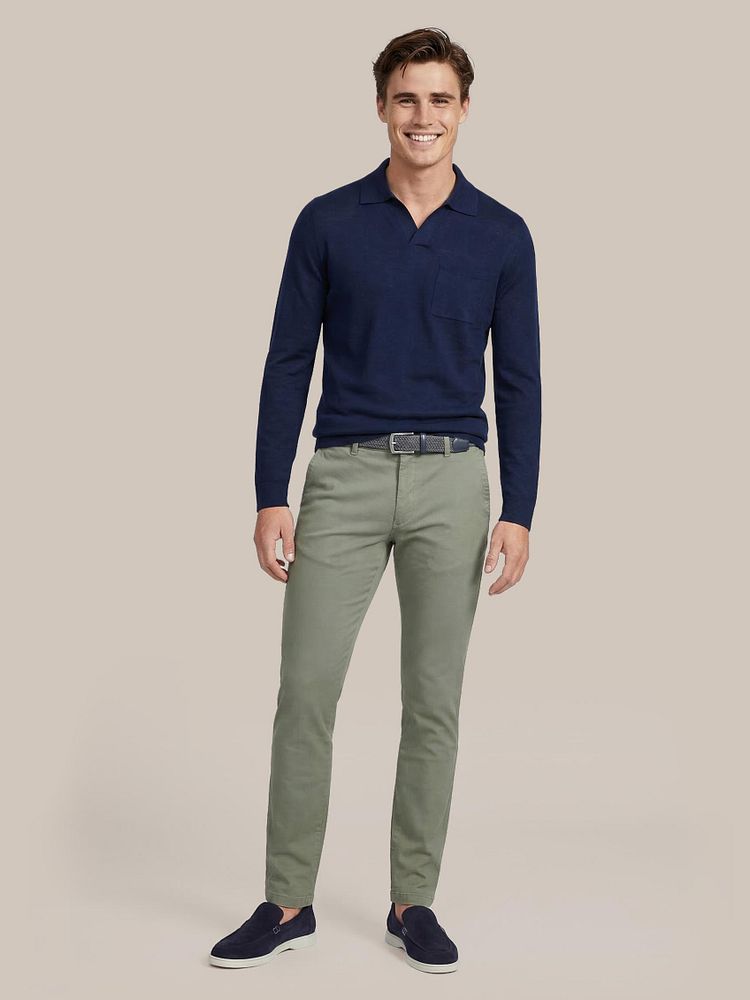 Azul loafers donkerblauw met Chino Pico smart groen, Geweven riem antraciet en Longsleeve knitted poloshirt riva pocket donkerblauw