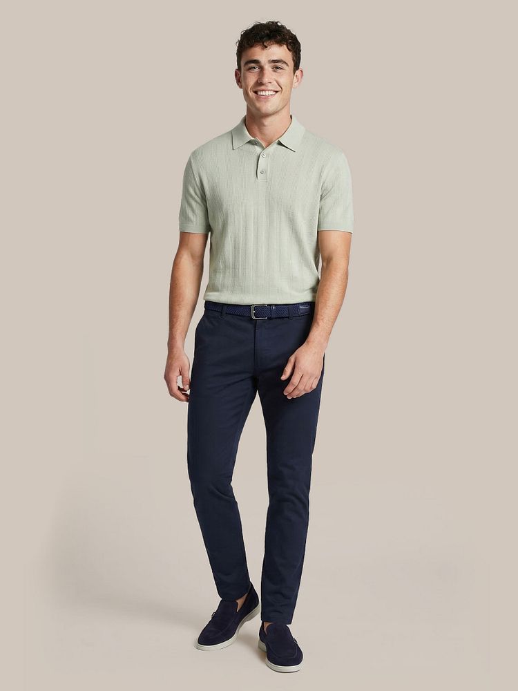 Azul loafers donkerblauw met Chino Pico donkerblauw, Geweven riem donkerblauw en Knitted jacquard polo lichtgroen