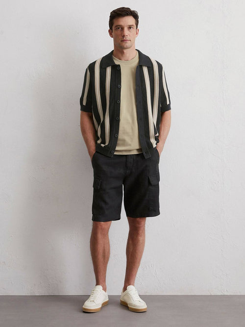 Marc o'polo knitted crochet overhemd short sleeves zwart | Regular-fit