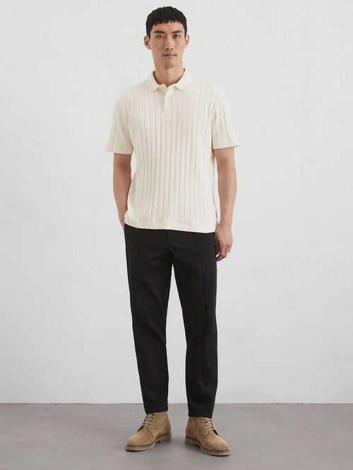 Marc o'polo knitted poloshirt ribstructuur off white | Regular-fit