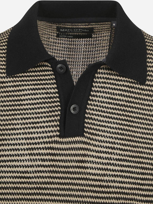 Knitted poloshirt strepen zwart beige