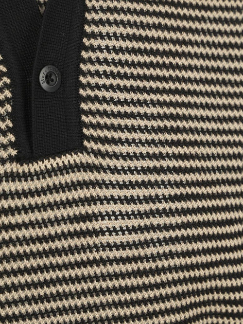 Knitted poloshirt strepen zwart beige