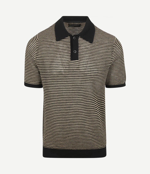 Knitted poloshirt strepen zwart beige