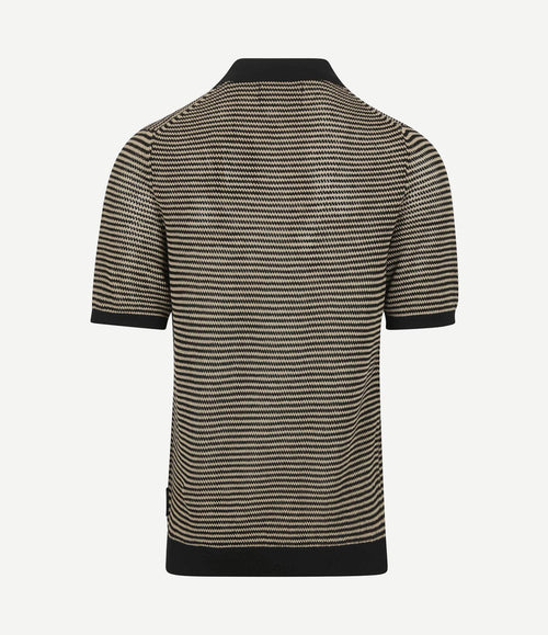 Knitted poloshirt strepen zwart beige