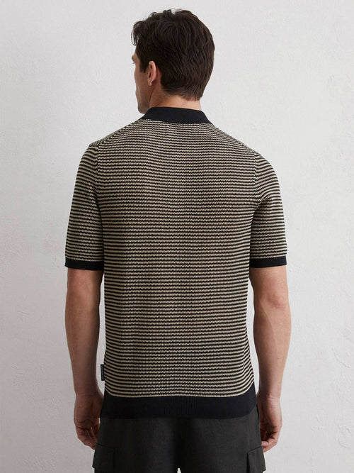 Knitted poloshirt strepen zwart beige