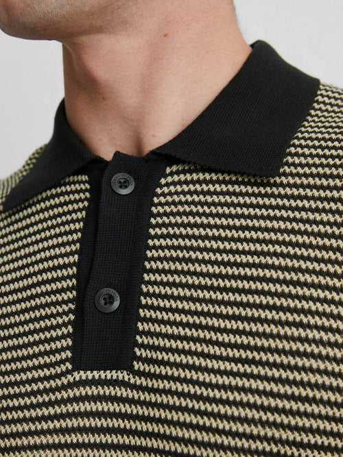 Knitted poloshirt strepen zwart beige