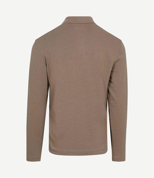 Longsleeve polo cotton linen taupe