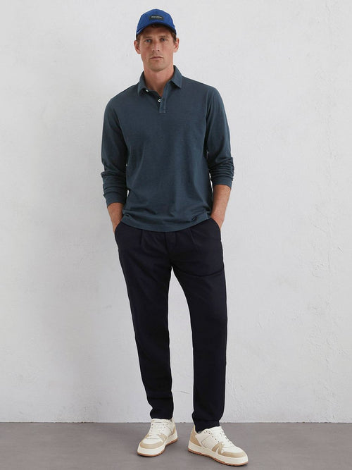 Longsleeve poloshirt donkerblauw