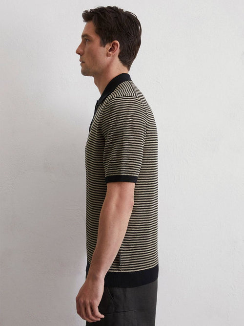Knitted poloshirt strepen zwart beige