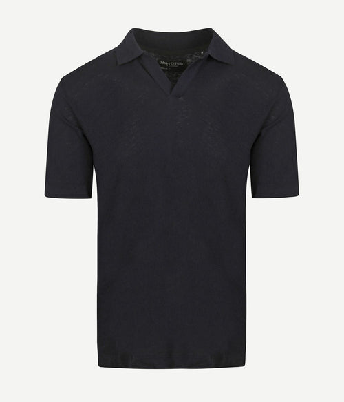 Marc o'polo poloshirt riva linen blend donkerblauw
