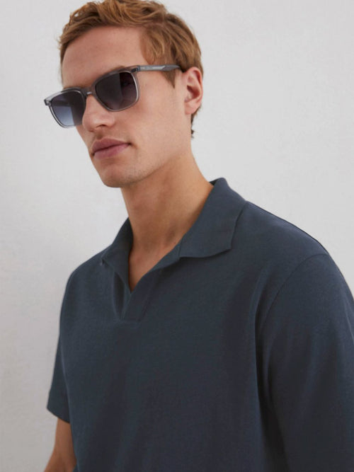 Marc o'polo poloshirt riva linen blend donkerblauw