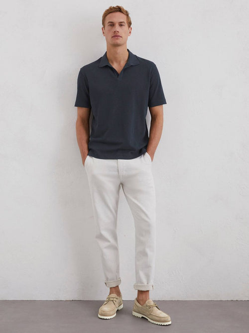 Marc o'polo poloshirt riva linen blend donkerblauw