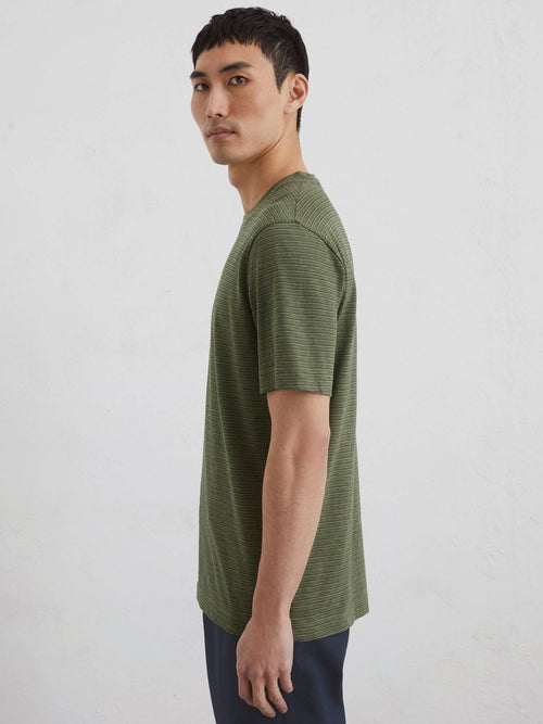 T-shirt slub stripes dark green