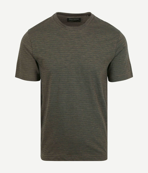 Marc o'polo t-shirt slub stripes dark green | Regular-fit