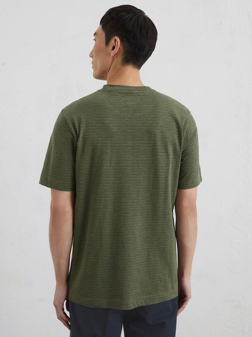 T-shirt slub stripes dark green