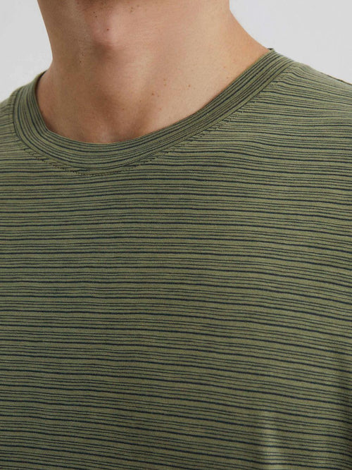 T-shirt slub stripes dark green