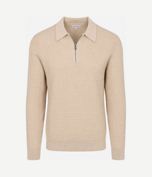 halve rits poloshirt knitted structure sand