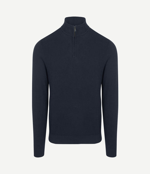 halve rits trui merino blend donkerblauw