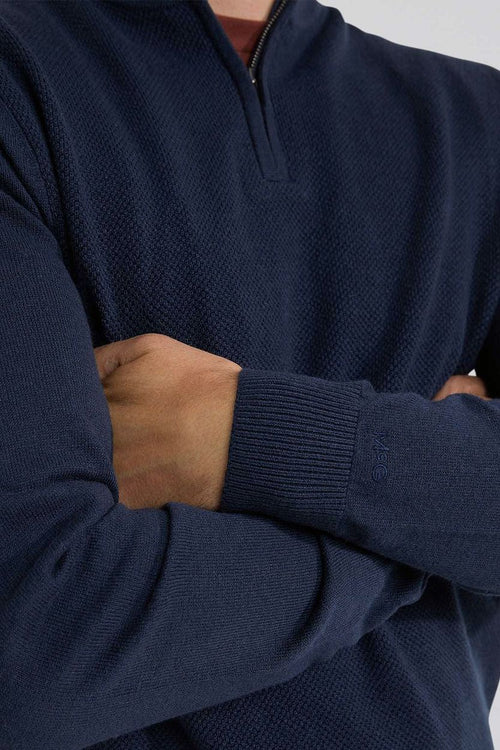 halve rits trui merino blend donkerblauw